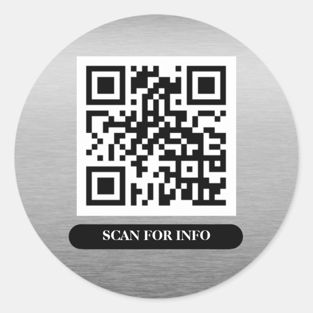 QR Code Silver Platinum Unique Professional Trendy Classic Round Sticker (Front)