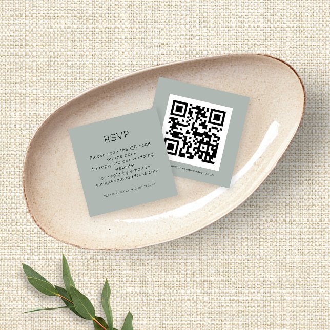 QR Code Silver Sage Green Wedding RSVP Enclosure Card (Creator Uploaded)