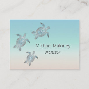  QR Code   Silver Sea Turtle Turquoise Coastal Business Card