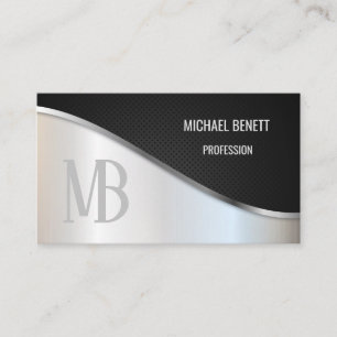 QR Code Silver Steel Black Monogram Business Card
