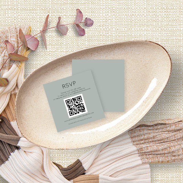 QR Code Silvery Sage Green Wedding RSVP Enclosure (Creator Uploaded)