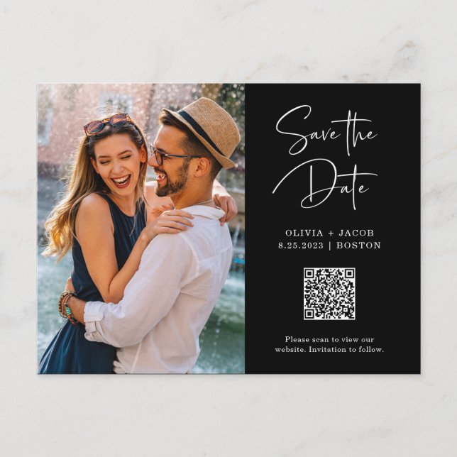 QR Code | Simple and Modern Photo Save the Date Postcard (Front)
