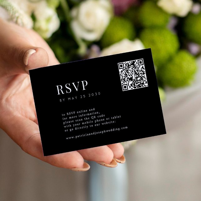 QR CODE simple elegant minimal black wedding RSVP Enclosure Card (Creator Uploaded)