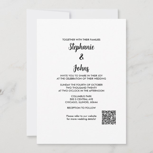 QR Code Simple Elegant Script Classic 2024 Wedding Invitation (Front)