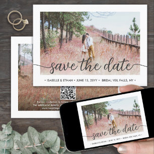 QR Code Simple Handwritten Script 2 Photo Wedding Save The Date