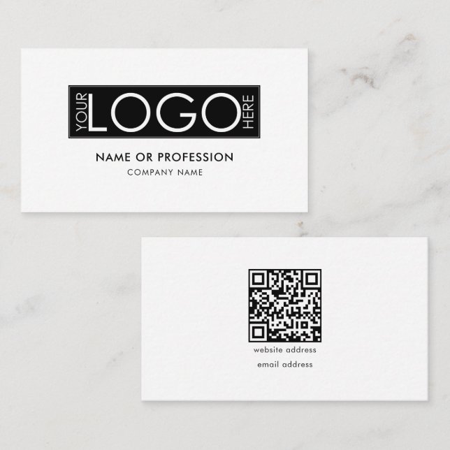 QR Code Simple Minimal White Modern Business Logo Business Card (Front/Back)