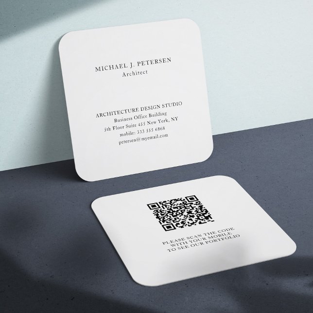 QR CODE simple minimalist professional template Square Business Card (You can select the ROUNDED CORNER option)