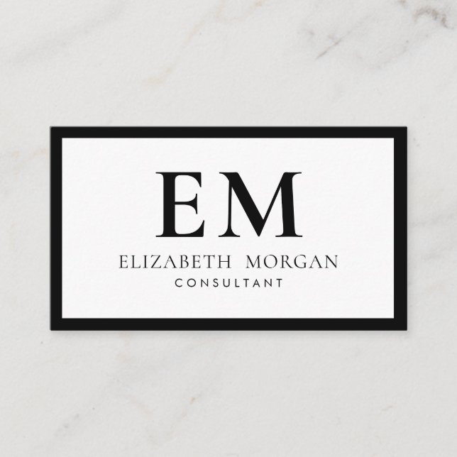 QR Code Simple Modern Black White Monogram Business Card (Front)