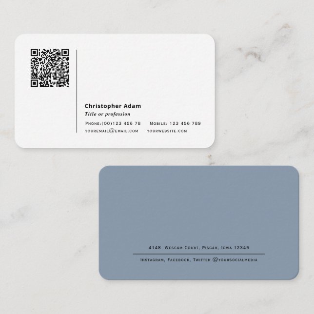 QR code simple modern clean professional personal Business Card (Front/Back)