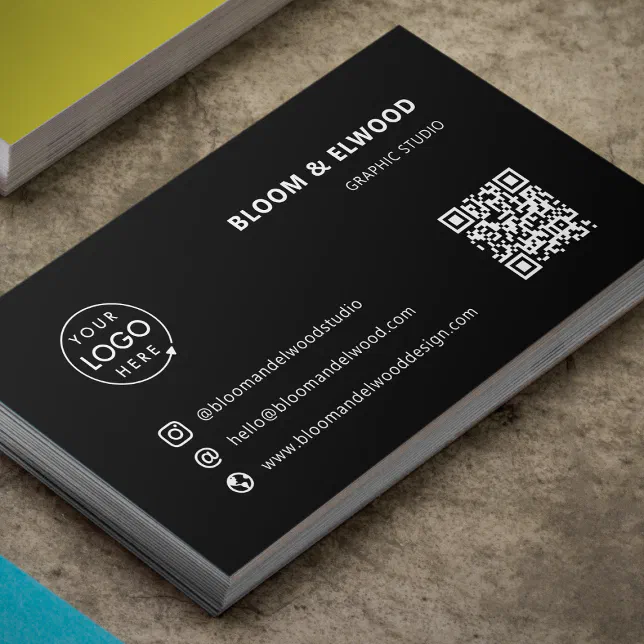 QR Code Simple Modern Minimal Black Logo Business Card | Zazzle