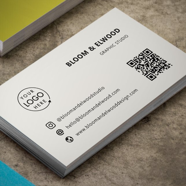 QR Code Simple Modern Minimal Neutral Logo Business Card (Modern minimalist logo business card by Guava - clean, professional, and fully customizable)