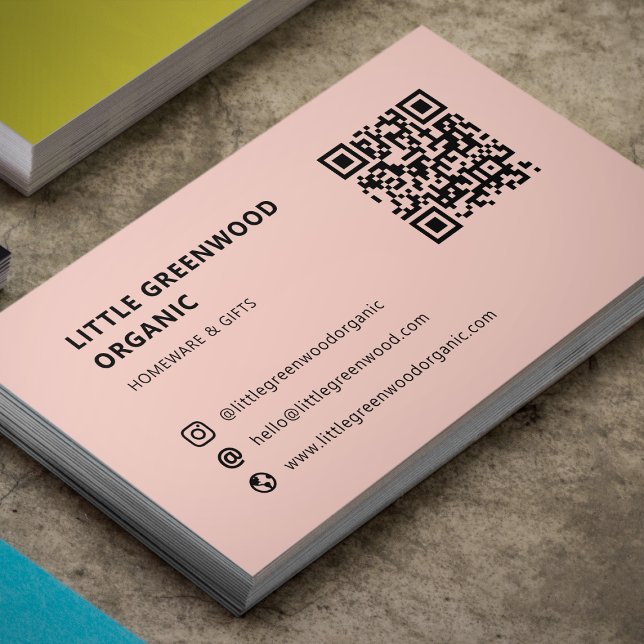 QR Code Simple Modern Minimal Pink Instagram Business Card (Add your website or social profile URL for a scannable QR code card with instant connectivity)