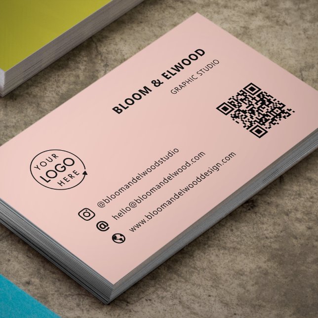 QR Code Simple Modern Minimal Pink Logo Business Card (Modern minimalist logo business card by Guava - clean, professional, and fully customizable)