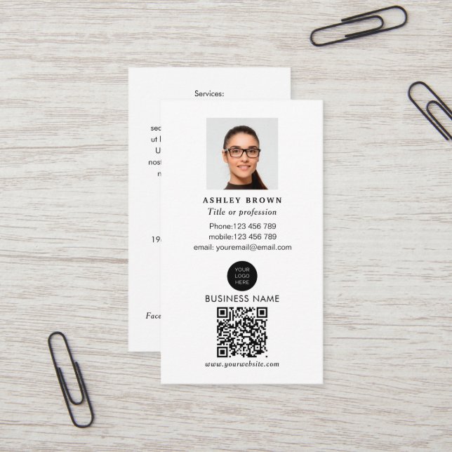 QR code simple modern professional realtor photo Business Card (Front/Back In Situ)