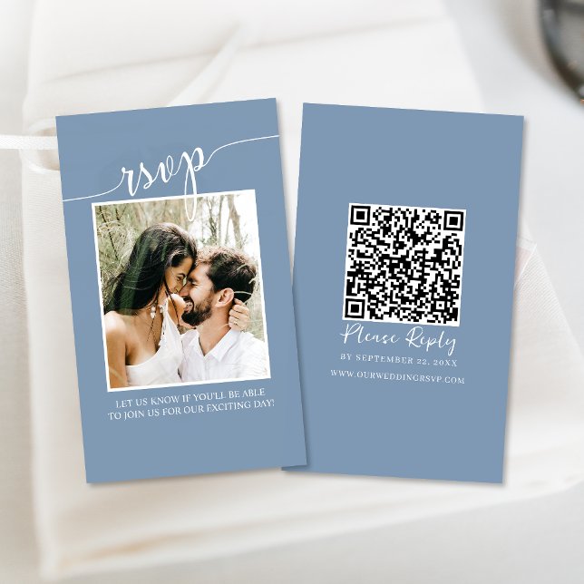 QR Code Simple Online Photo Budget RSVP Card  (Simplify RSVP for you and your guests with a time-saving QR code, ensuring a hassle-free experience.)