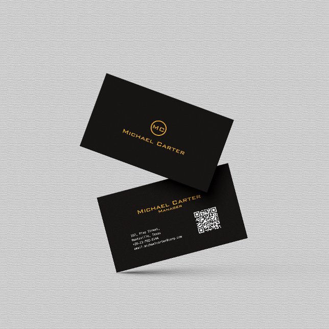 QR Code | Simple Professional Gold Typography  Business Card (Creator Uploaded)