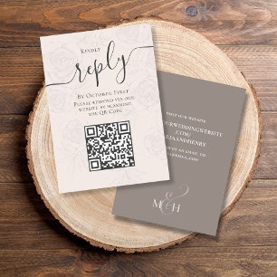 QR Code Simple RSVP Online Elegant Blush Floral Enclosure Card