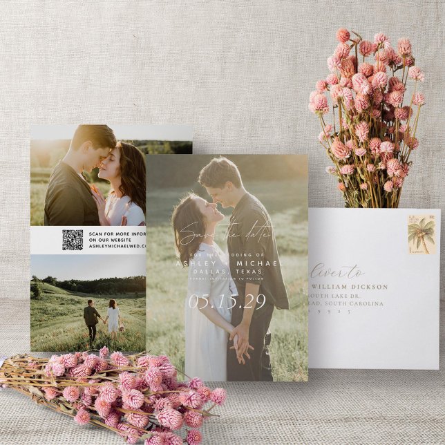 QR Code Simple Script 3 Photo Wedding Website Save The Date (QR Code Save the Date!)