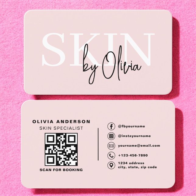 QR Code Skin Care Specialist Blush Pink  Business Card (Creator Uploaded)