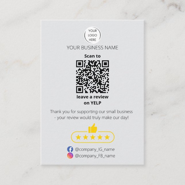 QR code small business review GOOGLE and YELP  Business Card (Front)