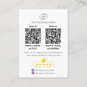 QR code small business review GOOGLE and YELP Business Card