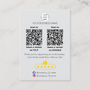QR code small business review GOOGLE and YELP  Business Card