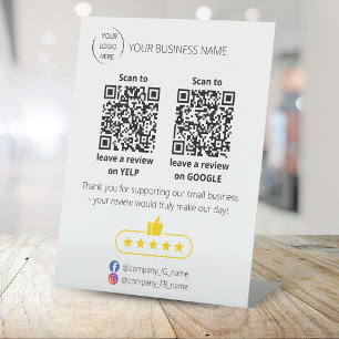 QR code small business review GOOGLE and YELP Pedestal Sign