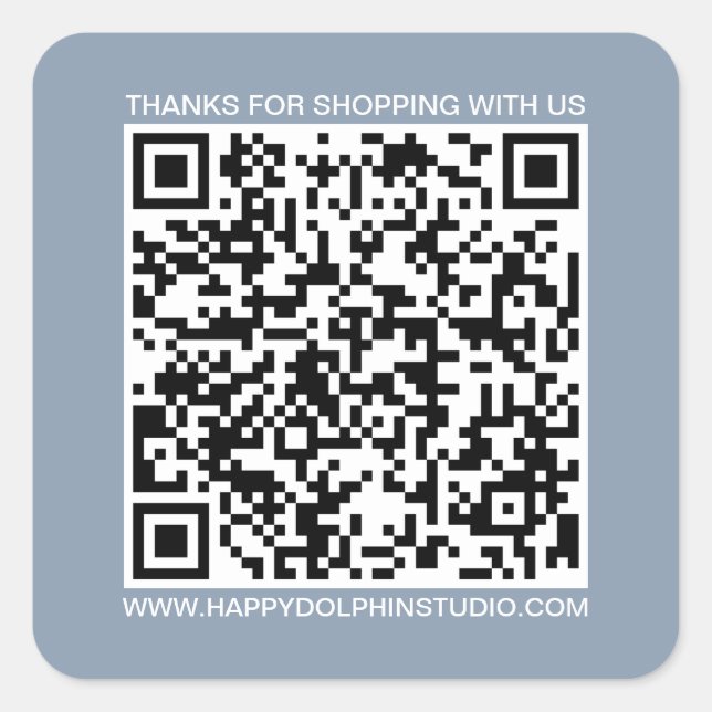 QR Code Small Business Website Dusty Blue Square Sticker (Front)