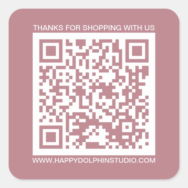 QR Code Small Business Website Dusty Rose Square Sticker (Front)