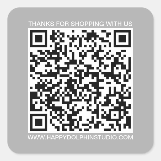 QR Code Small Business Website Grey Square Sticker (Front)