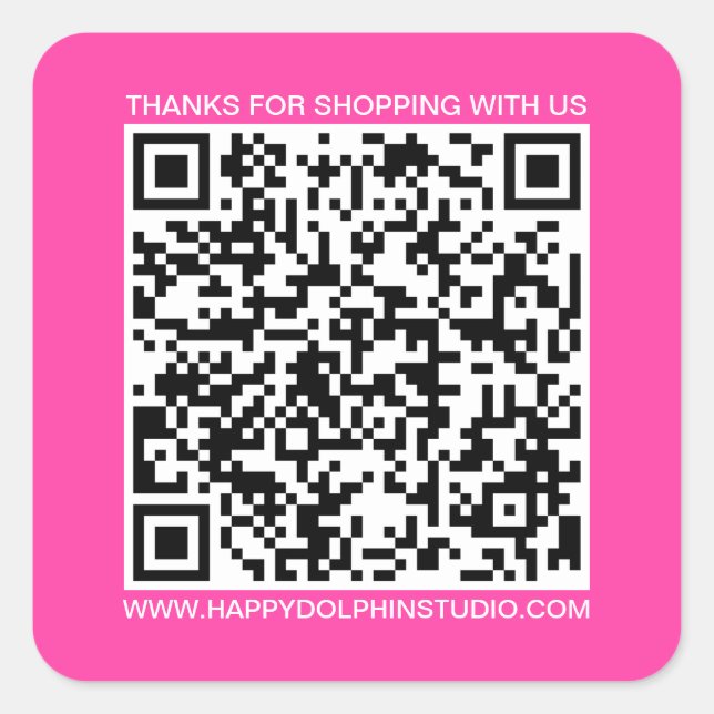 QR Code Small Business Website Knockout Pink Square Sticker (Front)