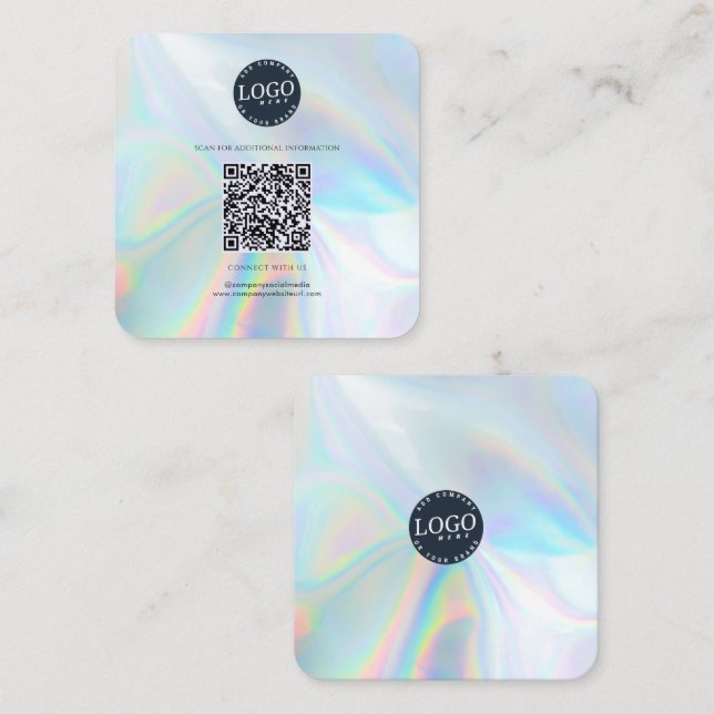 QR Code Social Media and Website Holographic  Square Business Card (Front/Back)
