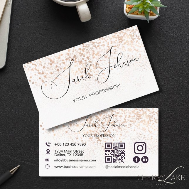 QR Code Social Media Golden Rain Business Card (Creator Uploaded)