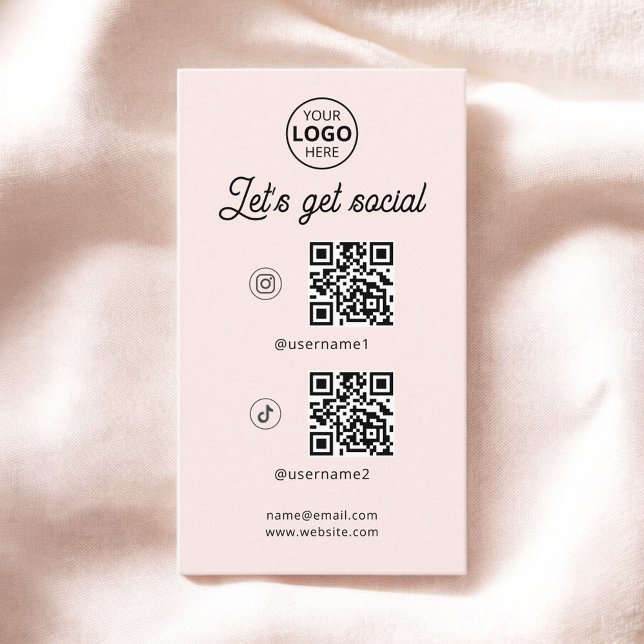 QR Code Social Media Logo Blush Pink Business Card (Creator Uploaded)