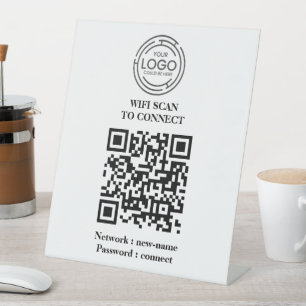 QR Code Social Media Sign w/ Wood Stand - Logo 