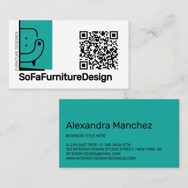 QR Code Sofa Interior Design Architect Furniture Business Card (Front/Back)