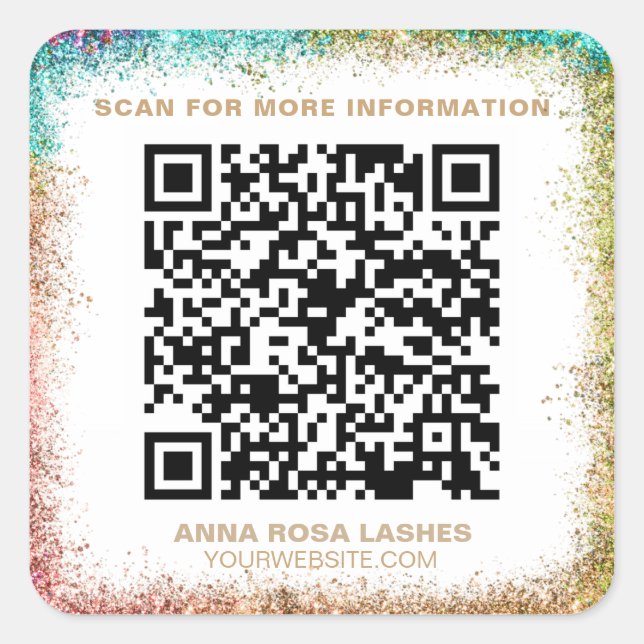 *~* QR Code Spa Expo RAINBOW FRAME Shop Salon  Square Sticker (Front)