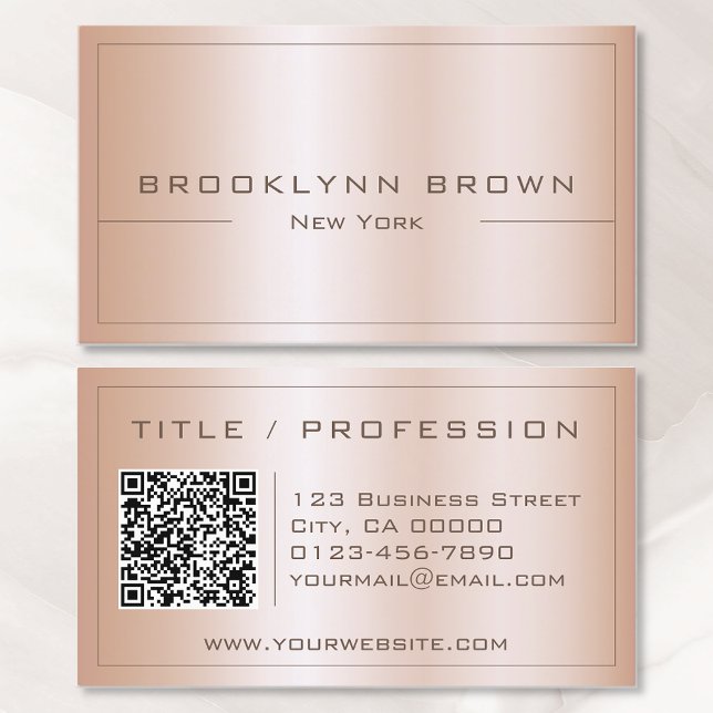 QR Code Stylish Rose Golden Colour Gradient Classy Business Card (Creator Uploaded)