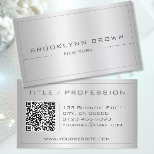 QR Code Stylish Silver Grey Colour Gradient Classy Business Card