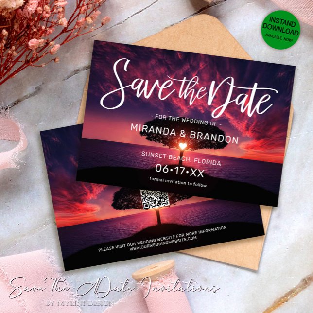 QR Code -  Summer Beach Save the Date Card (Creator Uploaded)