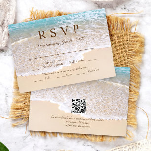QR Code Summer Ocean Waves Tropical Beach Wedding RSVP Card