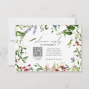 QR Code Summer Wildflower Watercolor Wedding RSVP Card