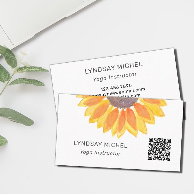 QR Code Sunflower Yoga Instructor Business Card (Creator Uploaded)