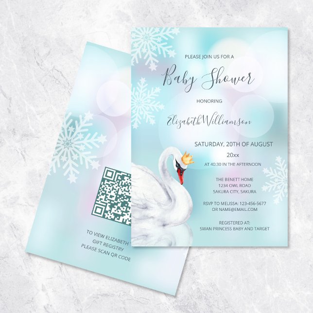 QR Code | Swan Princess | Winter Girl Baby Shower Invitation (Creator Uploaded)