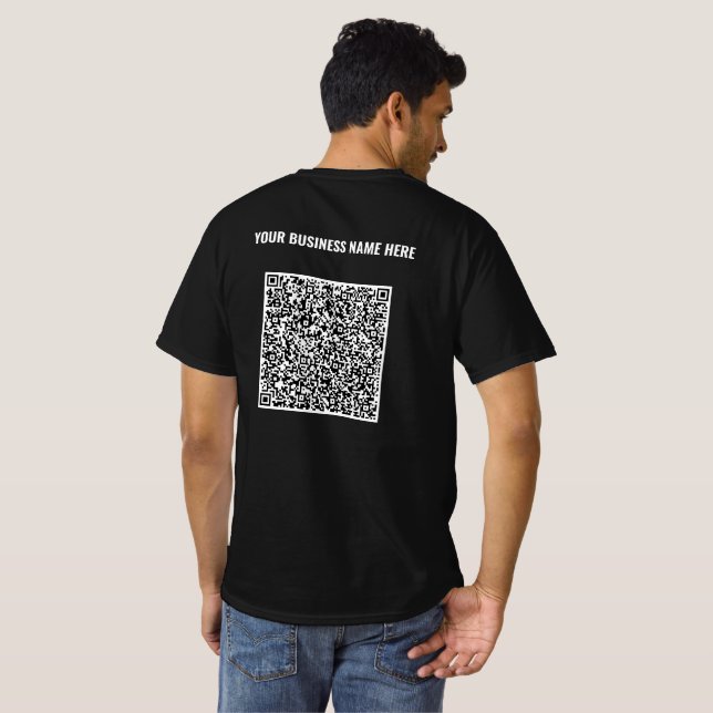 QR Code T-Shirt Your Business Name or Custom Text (Back Full)