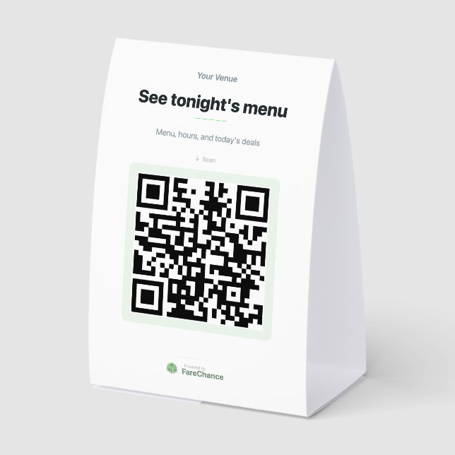 QR Code Table Tent for Restaurants and Bars, Custo (Front)