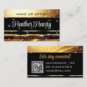 QR Code Template Deluxe Black Gold Golden Ombre Business Card