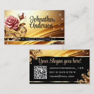 QR Code Template Deluxe Golden Rose Luxury Chic Business Card
