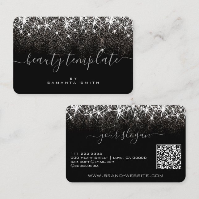 QR Code Template Luminous Platinum Silver Beauty Business Card (Front/Back)