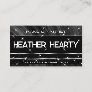 QR Code Template Luxe Black Silver Glitter Stars Business Card